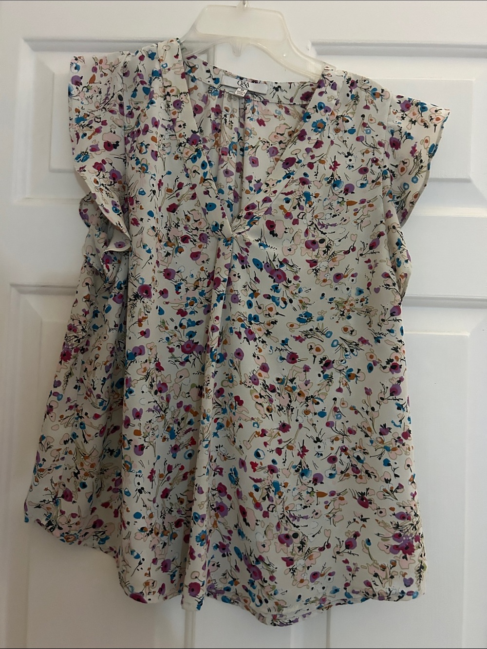 Floral Tie-Front Flutter Sleeve Blouse - Ivory/Multi